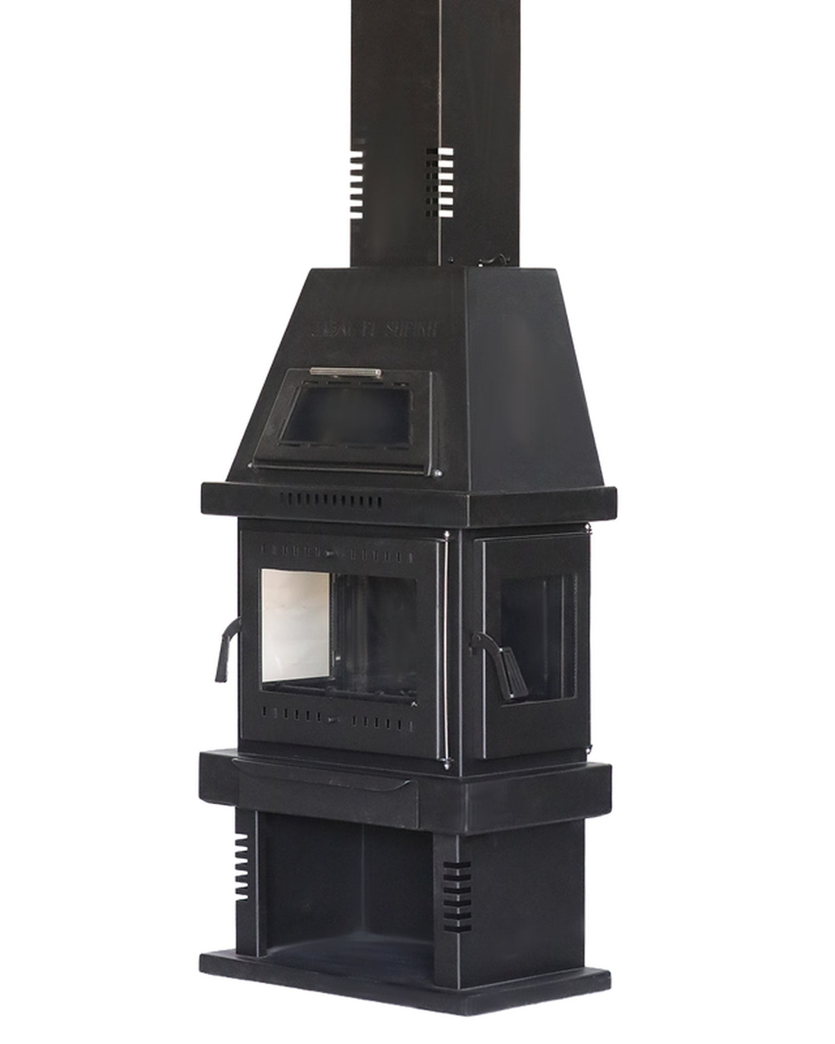 Pyramid Wood Chimney- 3-Sided Glass with Oven & Flue Casing