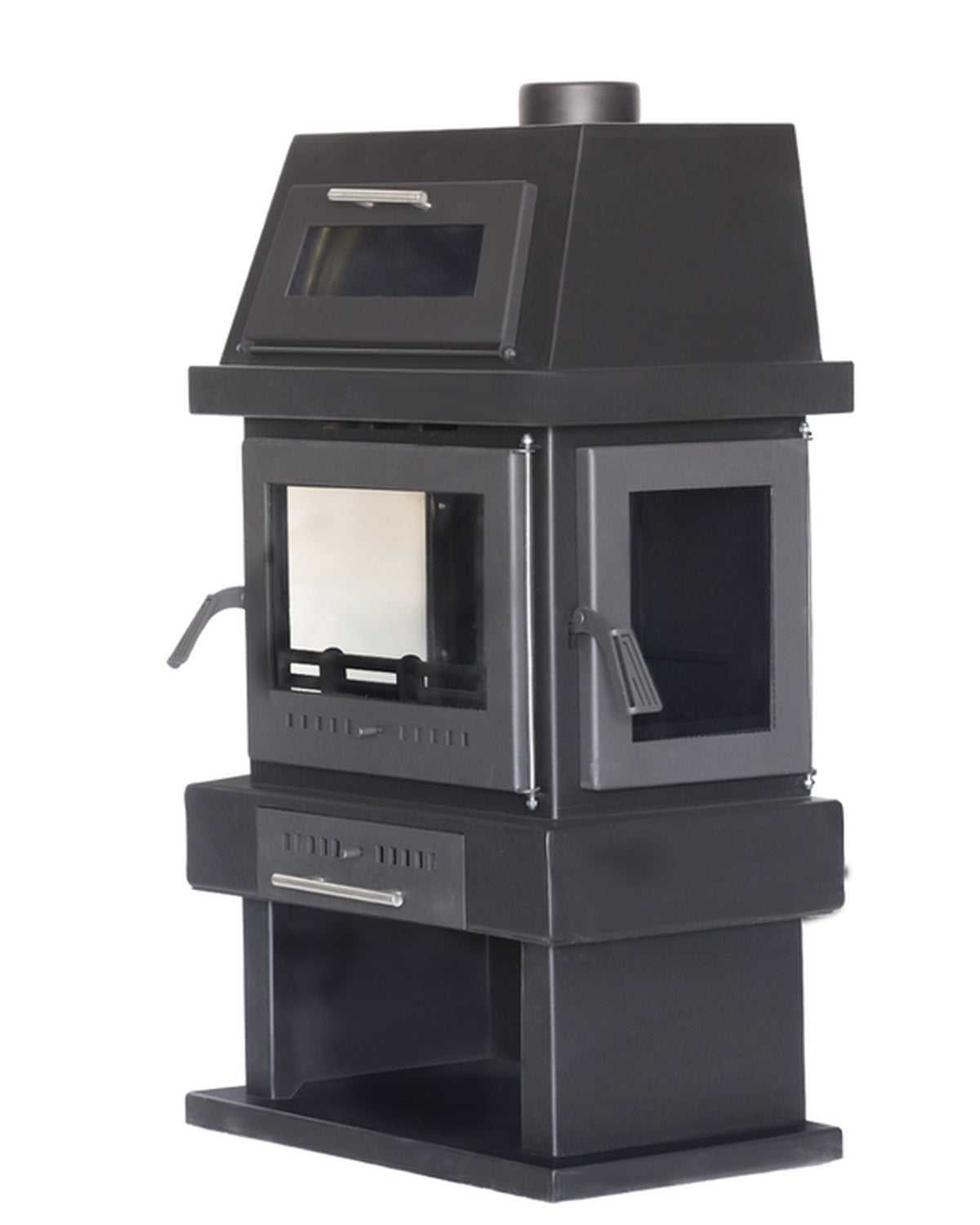 Half-Pyramid Wood Chimney - 3-Sided Glass with Oven